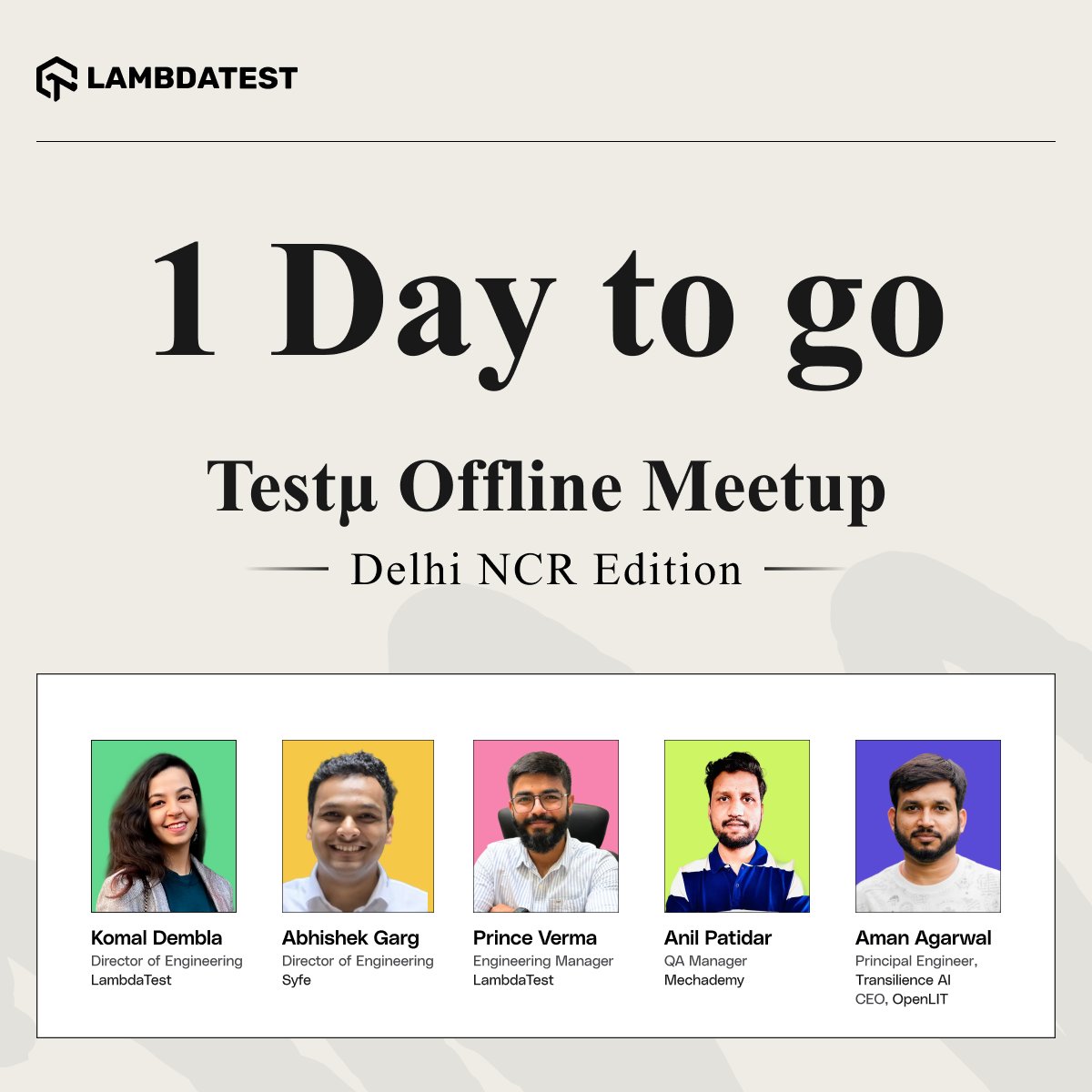 lambdatesting's tweet image. By the community, for the community. ❤️

Join us tomorrow at #TestMu Offline #Meetup - Delhi NCR Edition 🔗 bit.ly/4opFbw6, where we are cutting through the AI noise with sessions designed entirely around what matters to you - #QualityEngineering with #GenAI.

Expect:
✨…