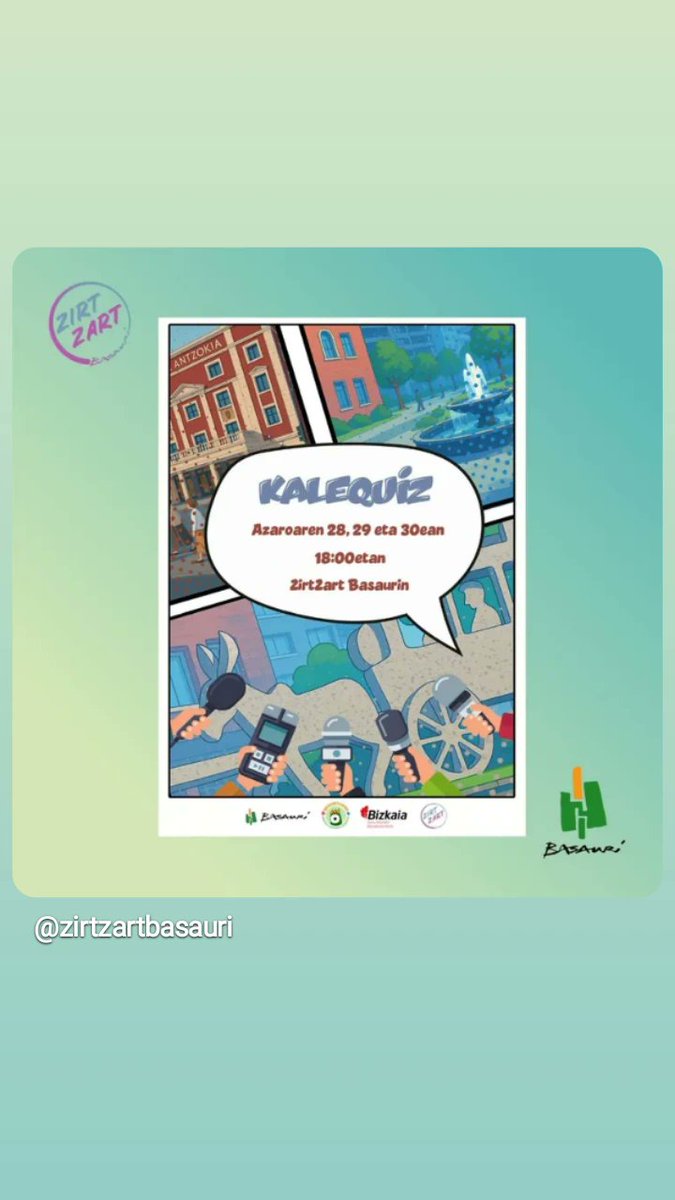🤩 🎁 Hemen, asteburu honetan 🎤"KaleQuiz"-eko erreportariek banatuko duten oparia . Izugarri gustatzen zaigu,  zer iruditzen zaizue zuei?
<a href="/BasaurikoUdala/">Basauriko Udala</a> #zirtzart #euskara
#eizueuskaraz