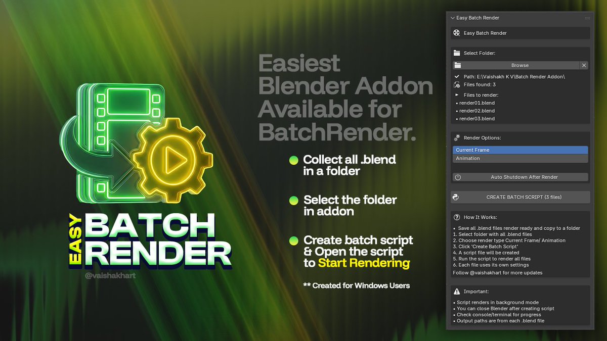 vaishakhart's tweet image. Buy &quot;Easy Batch Render | Blender Addon&quot; on @Gumroad vaishakhart.gumroad.com/l/easy-batch-r… #blender #blenderaddon #addon #batchrender