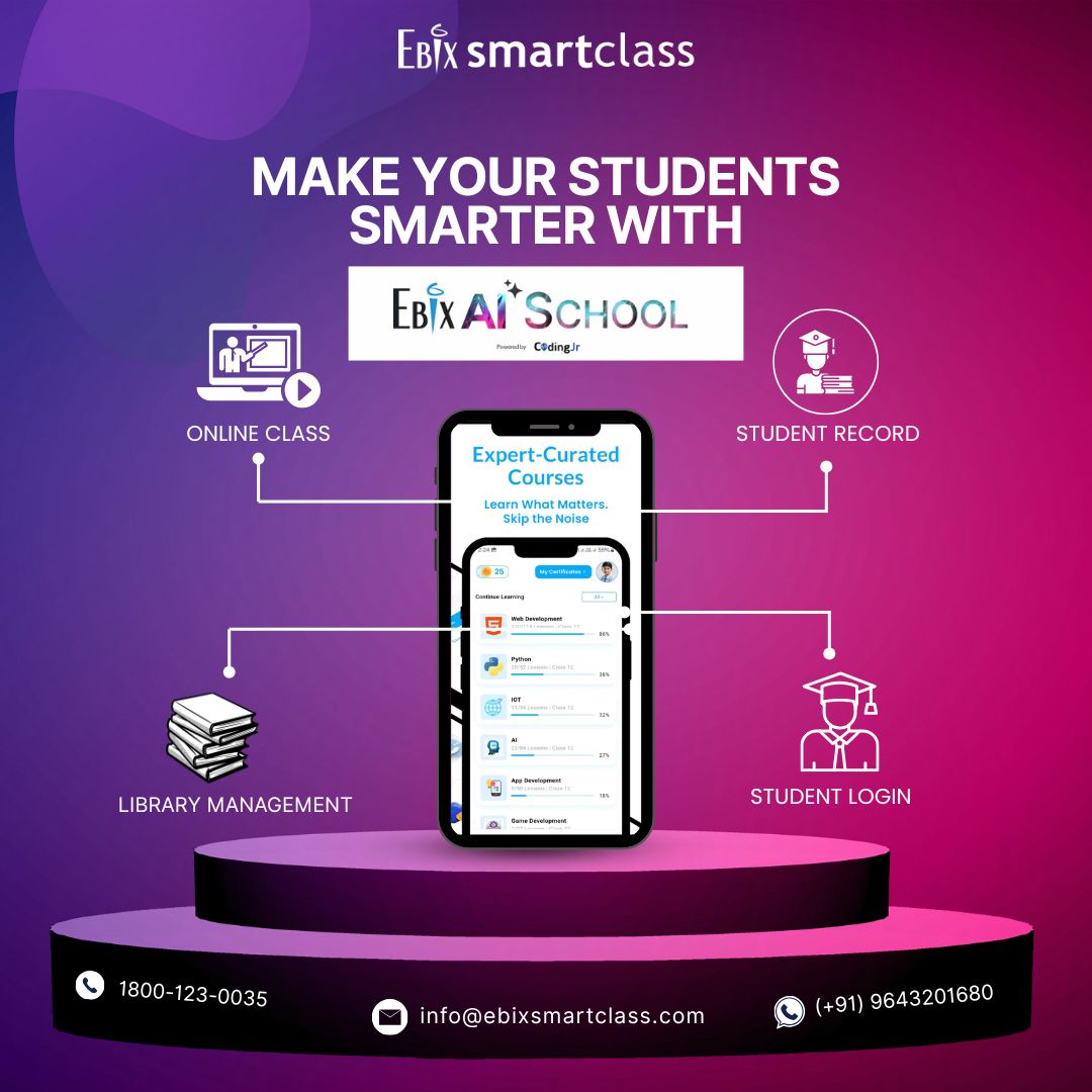 Ebix_Smartclass's tweet image. Make your students smarter with Ebix AI School!

From online classes to smart records, logins &amp;amp; library management — everything your school needs in one powerful platform.
Upgrade to connected, future-ready education today 🚀

#EbixSmartClass #AISchool #SmartEducation #EdTech