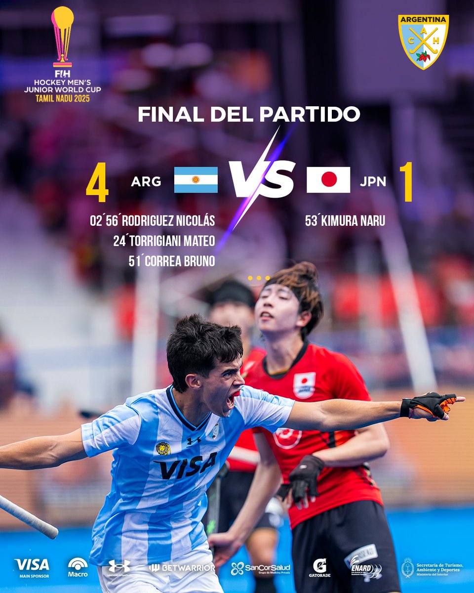 #Sub21 🇦🇷 | ¡VICTORIA EN EL DEBUT! 

#LosLeoncitos🇦🇷 vencieron a Japon 🇯🇵 por 4 a 1 en el primer partido del Mundial Junior 2025. 

🔜 El próximo partido del seleccionado será el domingo 30 de noviembre a las 7.00 hs (ARG) frente a Nueva Zelanda. 

Vamos, gran comienzo 💪 🇦🇷