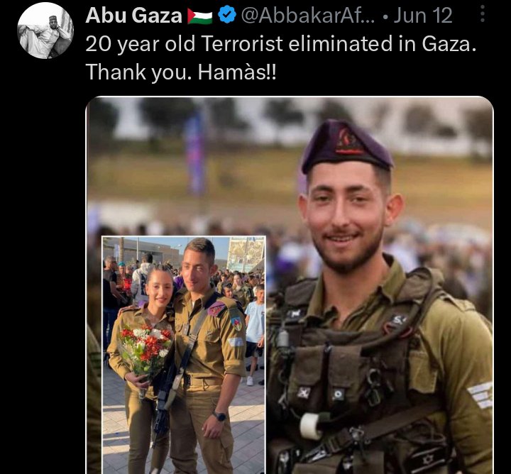 Great job the <a href="/IDF/">Israel Defense Forces</a> 

Behold another Hamas terrorist Abu Gaza <a href="/AbbakarAffan/">Abu Gaza 🇵🇸</a> operating and planning attack against Israel from Northern Nigeria.

Thank you for your attention to this urgent matter.