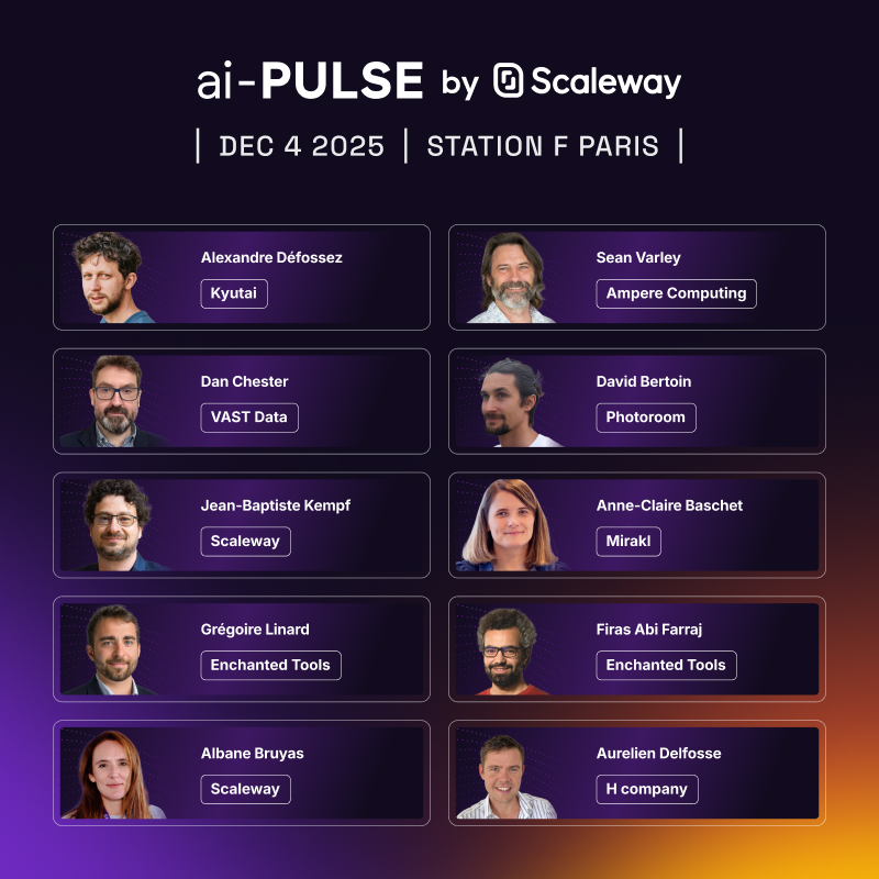 Scaleway's tweet image. ✨ It’s Friday, and yes, we’re keeping the momentum! 

With J-6 before Europe’s premier AI event, we’re continuing our daily reveals with 10 new experts who will take the stage on December 4th at @joinstationf!

 🔹 Alexandre Défossez — @kyutai_labs 
 🔹 Sean Varley —…