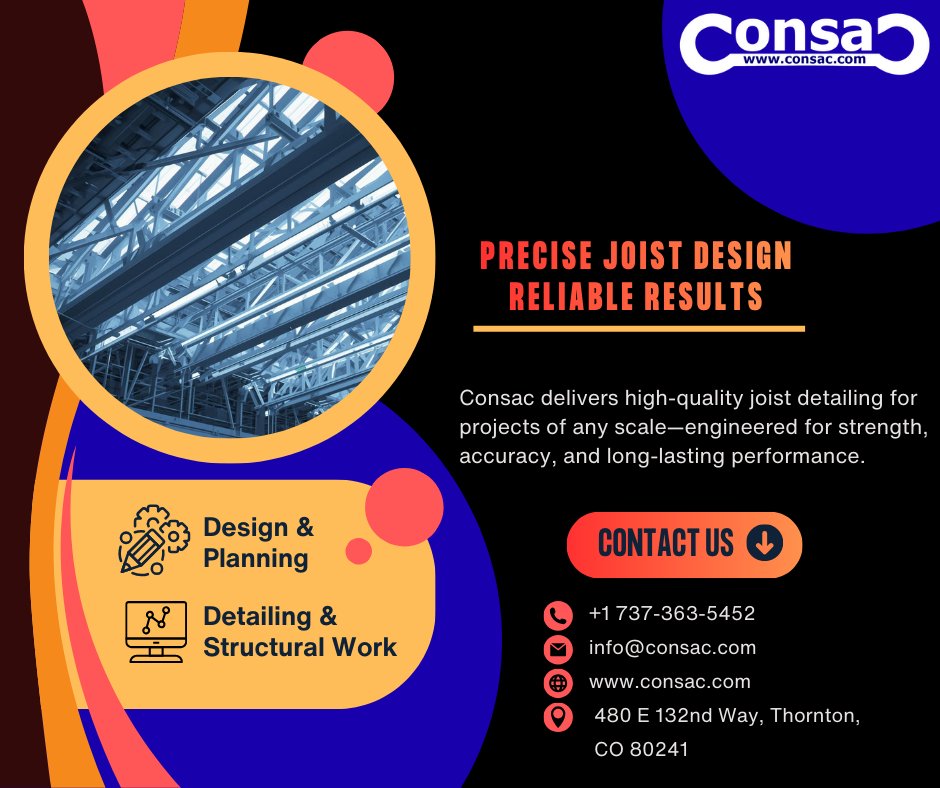 consaccom's tweet photo. Strong, efficient joist design starts with precision. Consac delivers reliable, high-quality joist detailing for every project scale.
#JoistDesign #SteelStructures #Consac https://t.co/uGizkOsYZP