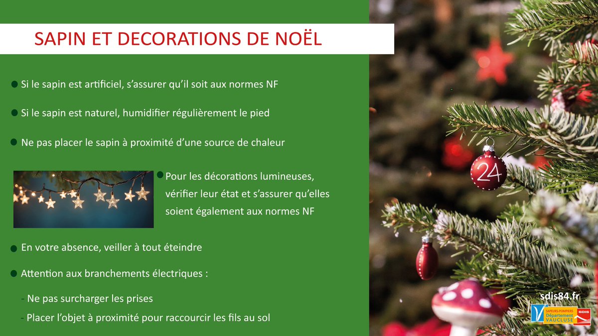 sdis84's tweet photo. Noël approche 🎄🎅✨L’occasion ce week-end de faire vos belles décorations ?
Alors on n’oublie pas les #bonsreflexes 😉
#Prevention #AccidentsDomestiques #magiedeNoël https://t.co/JzhRMurxoa