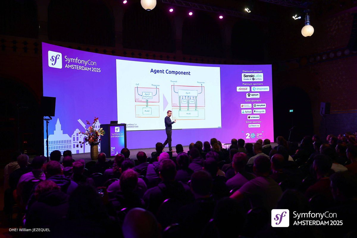 symfonycon's tweet image. 🚀First of the day!
Christopher Hertel is kicking off Day 2 with “Symfony AI in Action” 🤖⚡

From hype to real AI features — he shows how Symfony AI brings smart, agent-powered capabilities right into your PHP apps! 💡💻

Tune in and get inspired! 🔥
@el_stoffel #SymfonyCon 🎉