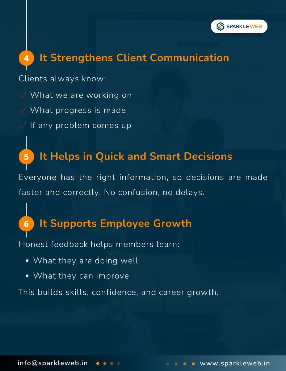 sparklewebhelp's tweet image. Transparency isn’t just a value - it’s how we work every day.

Trust. Collaboration. Growth.

That’s #SparkleWeb 💙

#workculture #leadership #teamsuccess #softwarecompany