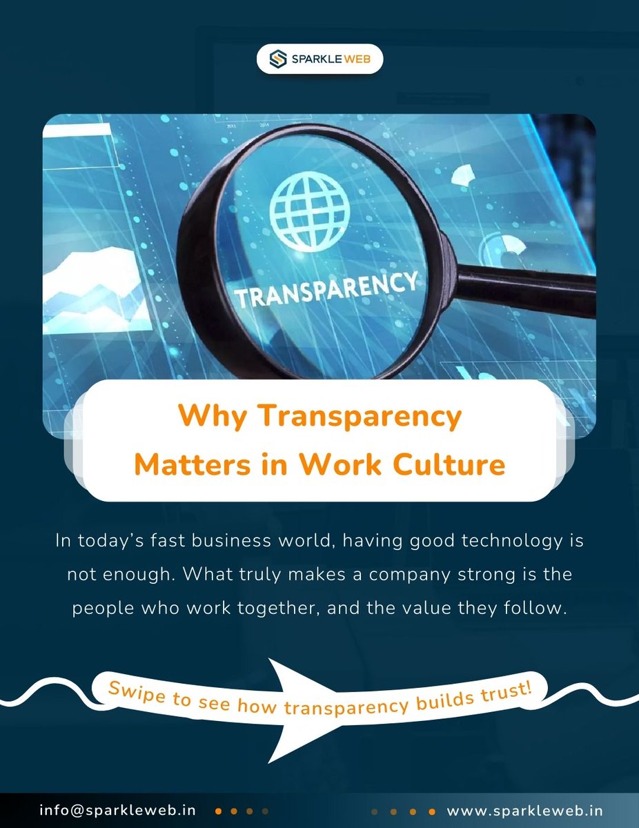 sparklewebhelp's tweet image. Transparency isn’t just a value - it’s how we work every day.

Trust. Collaboration. Growth.

That’s #SparkleWeb 💙

#workculture #leadership #teamsuccess #softwarecompany