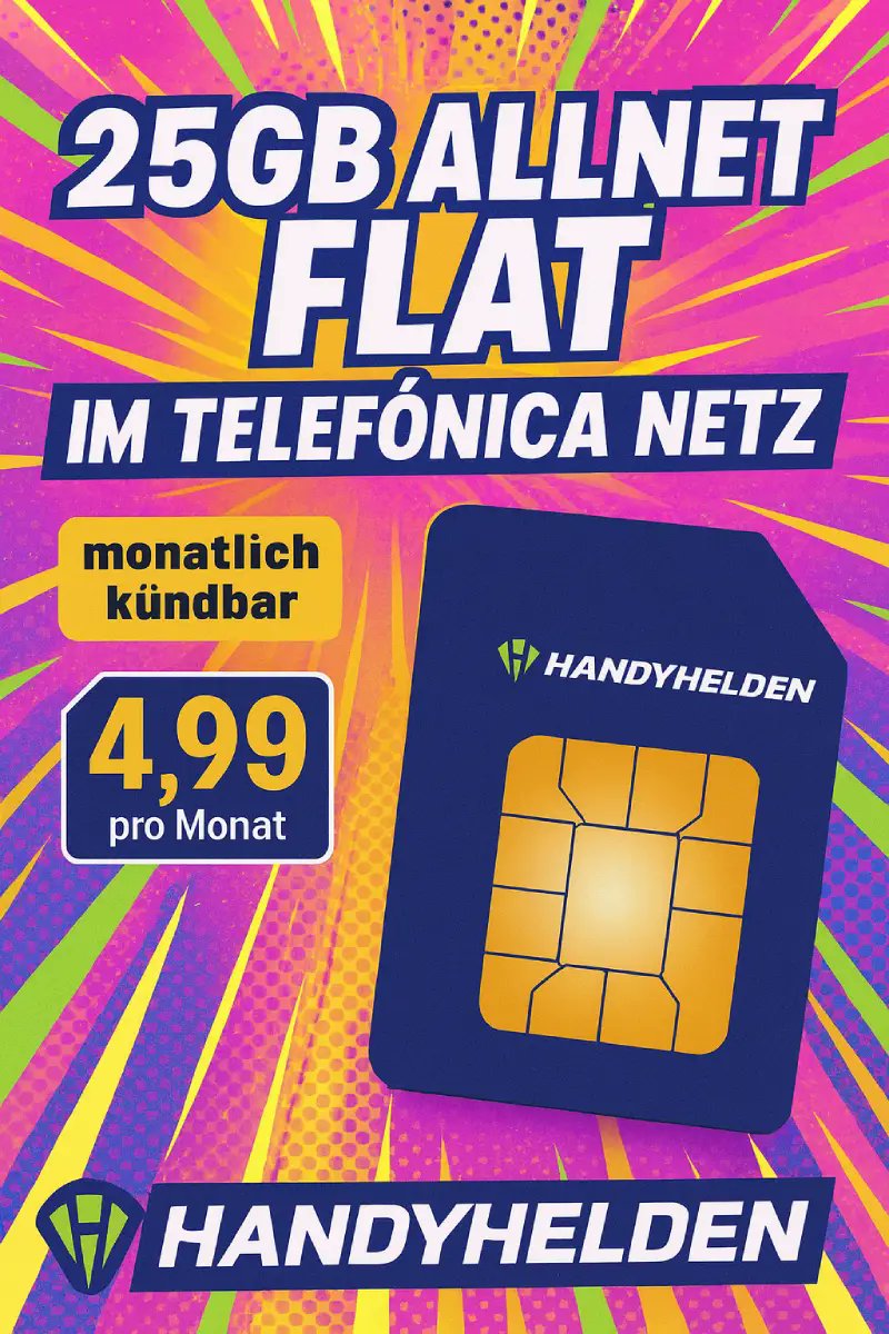 simdealz's tweet image. 📱 25 GB für 4,99€ – Dauerhaft günstig!

✅ #Klarmobil 25 GB 5G-Datenvolumen
✅ Allnet- &amp;amp; SMS-Flat
✅ Monatlich kündbar
✅ 6 Monate waipu.tv gratis
✅ #Telefónica / #o2-Netz

👉 simdealz.de/handyhelden-te…