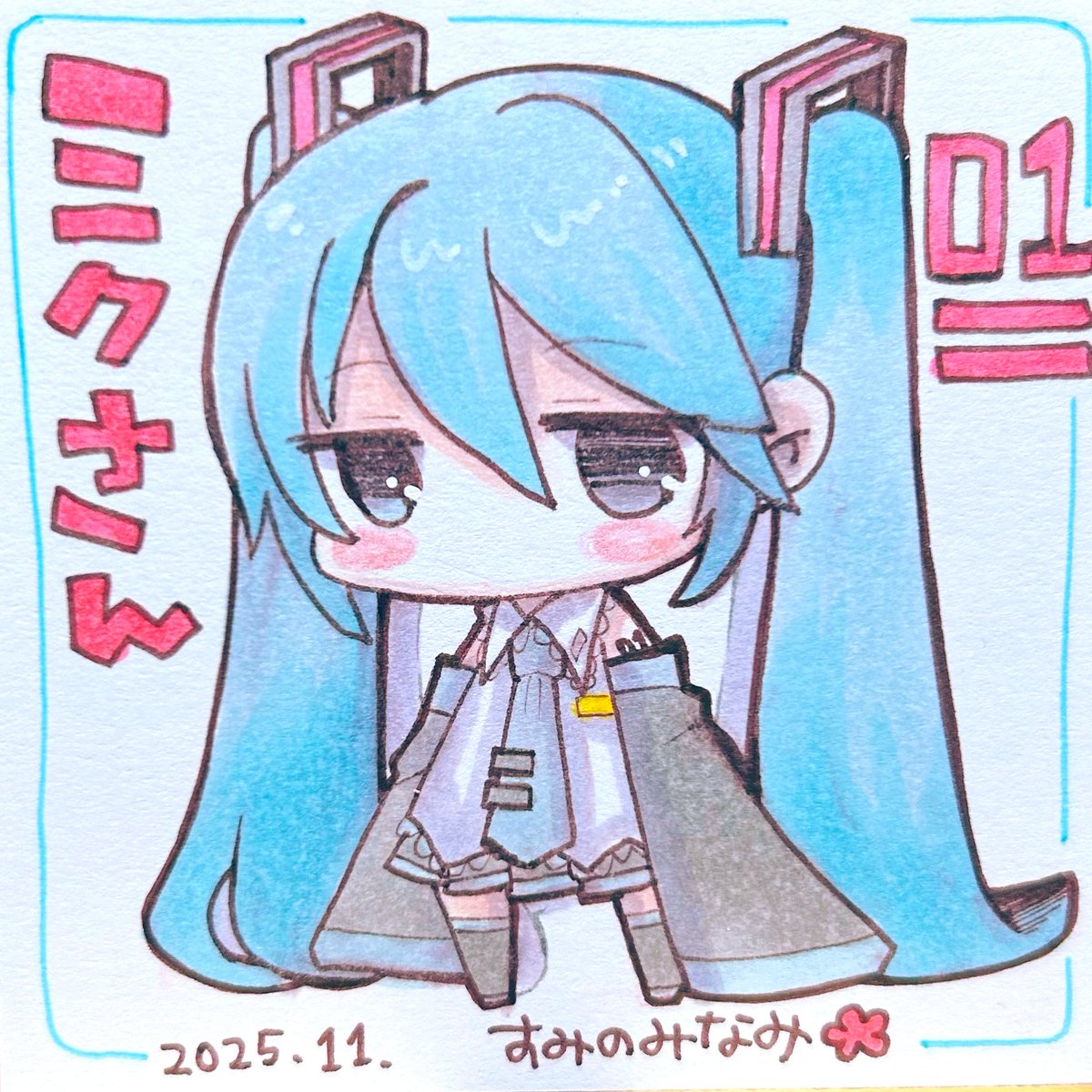初音ミク　直筆イラスト色紙 初音ミク プロセカ ファンアート 色紙 水彩 水彩画 手書きイラスト