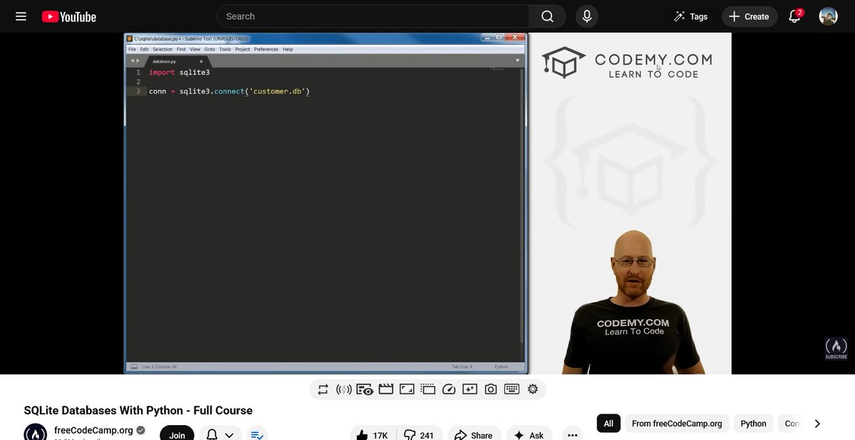 Shahrouzlogs's tweet image. Been working through the &quot;SQLite Databases With Python, Full Course&quot; by @realjohnelder on @freeCodeCamp. Connecting to a database is the first step! 🐍💾 #Python #SQLite

📺 Course link: youtu.be/byHcYRpMgI4?si…