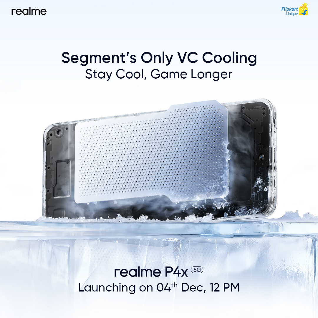 realmeIndia's tweet image. Built for gaming marathons.

The #realmeP4x keeps heat in check with the segment’s only VC Cooling, so performance stays stable and frames remain consistent through extended gaming sessions!

Launching on 4th Dec, 12 PM.

Know more:
tinyurl.com/y45em2jh
tinyurl.com/bdd8vzzb…
