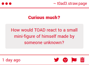 Lost3Toad's tweet photo. " uhh.. a mini-figure of myself? how neat! At least I know how I look now... huh.. I am adorable.. " https://t.co/Gn1Bml00OX