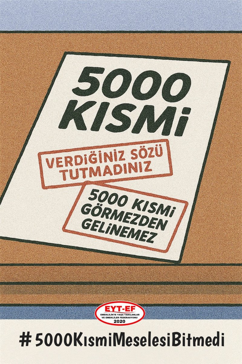 ------⫸          A̲D̲A̲L̲E̲T̲      ⫷-------
------⫸       5000 Prim      ⫷------- 
------⫸  KISMİ  EMEKLİLİK ⫷-------
<a href="/RTErdogan/">Recep Tayyip Erdoğan</a> <a href="/dbdevletbahceli/">Devlet Bahçeli</a>
<a href="/avabdullahguler/">Abdullah Güler</a> <a href="/_cevdetyilmaz/">Cevdet Yılmaz</a>
<a href="/isikhanvedat/">Prof. Dr. Vedat Işıkhan</a> <a href="/memetsimsek/">Mehmet Simsek</a>
#SabırYettiEmekliBitti
#5000KısmiMeselesiBitmedi
