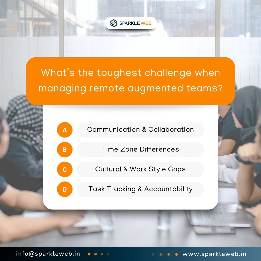 sparklewebhelp's tweet image. Remote + Global + Fast = 🚀

But every strength comes with challenges…

What’s your #1 struggle? 💡

👇 Vote &amp;amp; share!

#remotework #teammanagement #staffaugmentation #productivity #techteams #sparkleweb #distributedteams #workculture #leadership