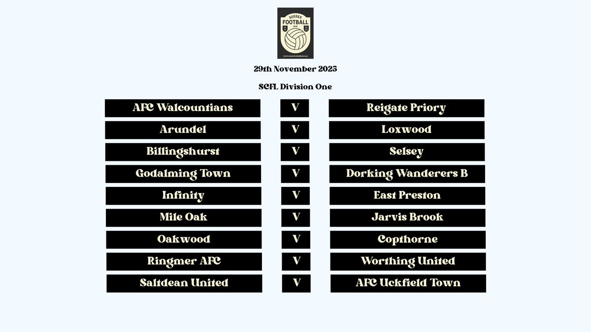 ssxfootballhub's tweet image. SATURDAY FIXTURES.  It's a full slate of league games in both @TheSCFL Division One, the top three are all at home as the promotion race starts to heat up - @GodalmingTown welcome @DorkingWDRS B, @Infinity_f_c host @EastPrestonFC and @Billingshurstfc face @SelseyFootballC.  In…