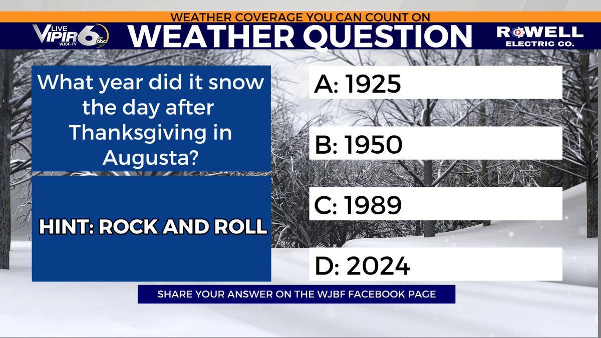 Time for the weather question of the day! What year did it snow the day after Thanksgiving in Augusta? Share your answer in the comment section.