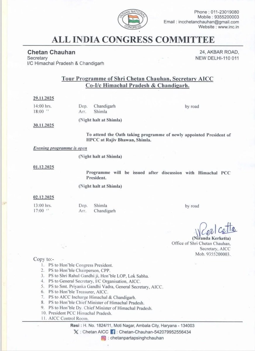 rajeev_jaspa's tweet image. अखिल भारतीय कॉंग्रेस के सचिव एंव हिमाचल प्रदेश कॉंग्रेस के सह प्रभारी श्री @chetan_aicc जी का टूर कार्यक्रम इस प्रकार हैं 👇
@INCIndia @INCHimachal