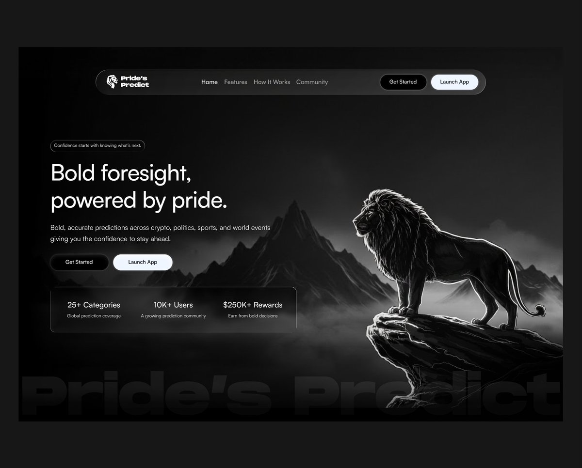 designneird's tweet photo. Finished designing the new hero section for Pride’s Predict 👇🏽🔥
Dark, bold and built to stand out.

#UIUX #PredictionMarkets #Polymarket #Manifold https://t.co/ILh4CmdOQN