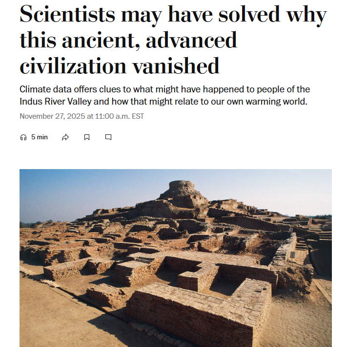 MDUmairKh's tweet image. Climate change caused the fall of Pakistan&apos;s Indus Valley Civilisation.

-Washington Post