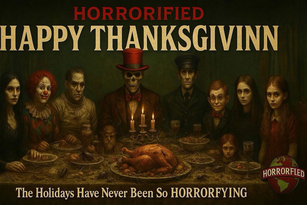 HorrorfiedEnt's tweet image. From our entire HORRORFIED family to yours, 
We would like to invite you to pull up a chair… and wish you a wonderfully wicked Happy Thanksgiving! 

Stay spooky. Stay grateful. And remember…
🍁 The Holidays Have Never Been So HORRORFYING! 🍁

— The HORRORFIED Corporation