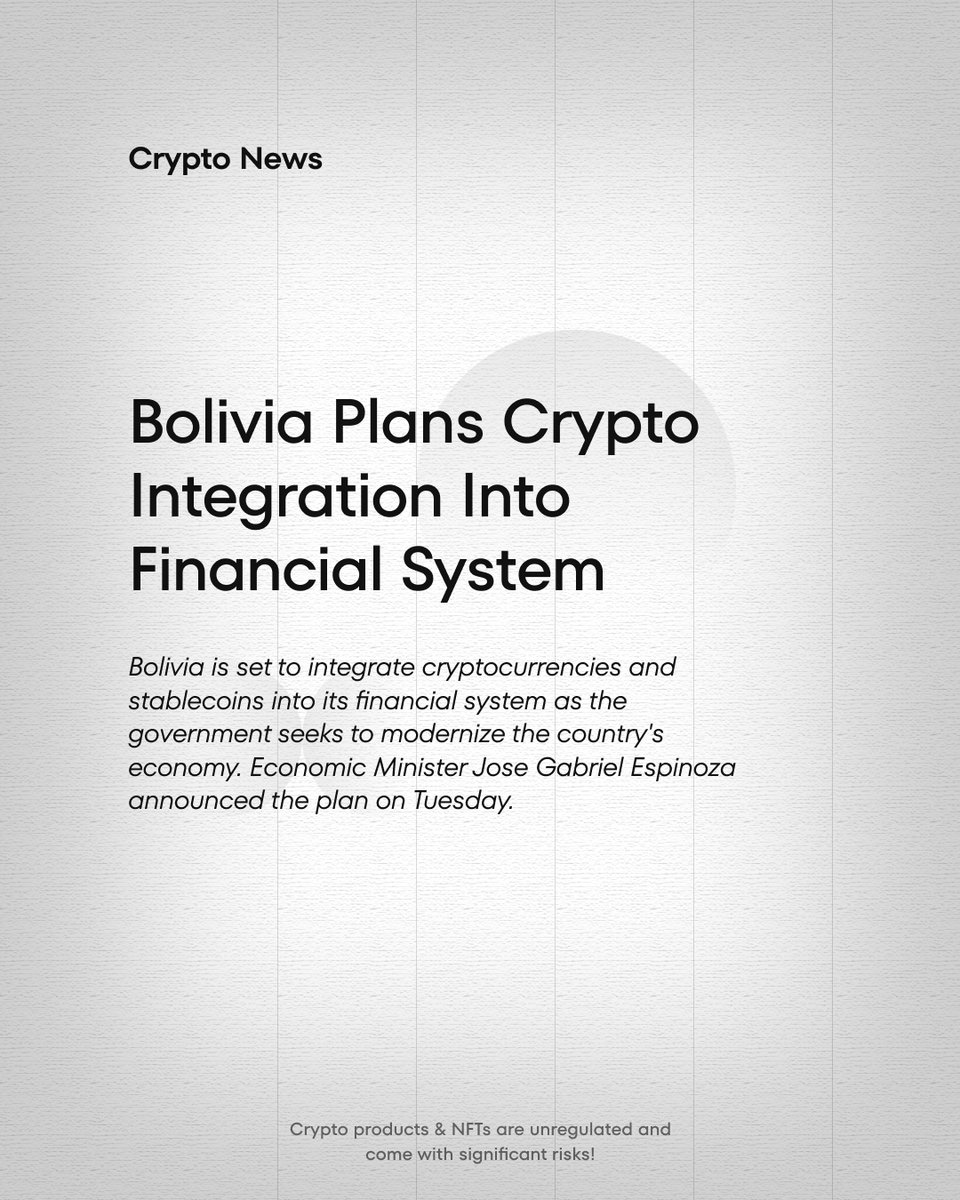 Bolivia is the latest country planning to weave cryptocurrencies and stablecoins into its financial system. Will this accelerate adoption across the continent?

#bolivia #cryptointegration #futureoffinance #stablecoin #cryptocommunity #blockchaintechnology #globaladoption