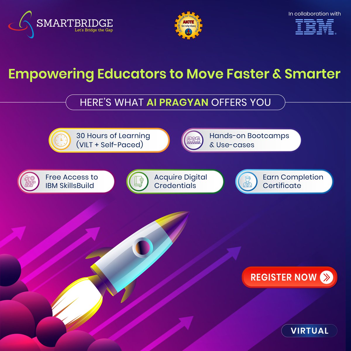 thesmartbridge's tweet image. #Educators — it’s time to teach smarter with #AI.

#SmartBridge, IBM SkillsBuild &amp;amp; AICTE present AI Pragyan: a 30-hour program with hands-on bootcamps, real use cases, free IBM SkillsBuild access &amp;amp; a certificate to showcase your AI skills.

Register Now: myskillwallet.ai/ibm/aipragyan