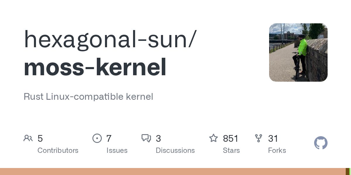 hackernewstop5's tweet image. Moss: a Rust Linux-compatible kernel in 26,000 lines of code #HackerNews
github.com/hexagonal-sun/…
