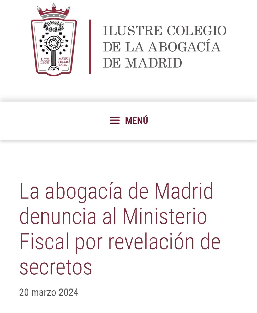 - 12 de marzo de 2024, la Fiscalía denuncia el fraude fiscal del novio de Ayuso.
- 13 de marzo de 2024, Ayuso le da a dedo 43 millones de euros al Colegio de Abogados de Madrid (ICAM).
- 20 de marzo de 2024, el ICAM denuncia al Fiscal General.
- Noviembre de 2025, ICAM paga a 3