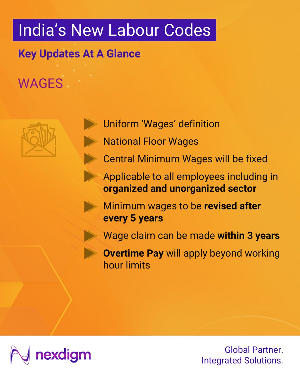 Nexdigm_'s tweet image. India’s ‘𝗡𝗲𝘄 𝗟𝗮𝗯𝗼𝘂𝗿 𝗖𝗼𝗱𝗲𝘀’ simplifies and modernizes the labour framework, impacting hiring, compliance, and workplace policies.

#LabourCodes #PayrollUpdate #HRCompliance #WorkforcePolicies #IndiaReforms #FutureOfWork #Nexdigm