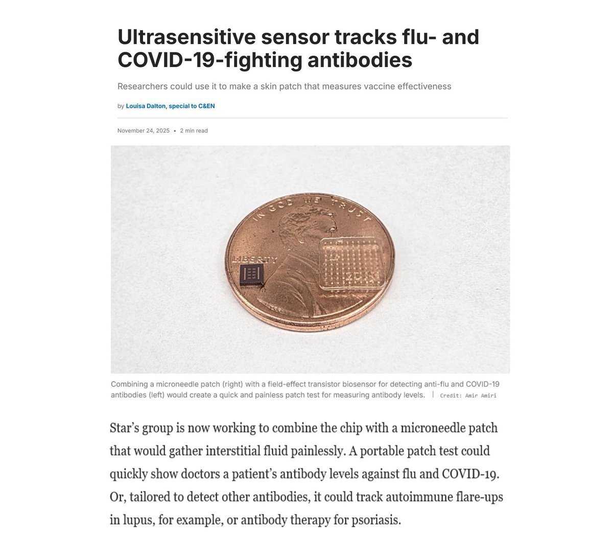 earljackson1776's tweet image. 🤡🌎🌍🌏🤡

Ultrasensitive Sensor Tracks Flu- and COVID-19-Fighting Antibodies

Archive - archive.is/FYetf

Placed in a skin patch, the sensor could tell doctors in minutes whether patients need vaccine boosters.
cen.acs.org/biological-che…