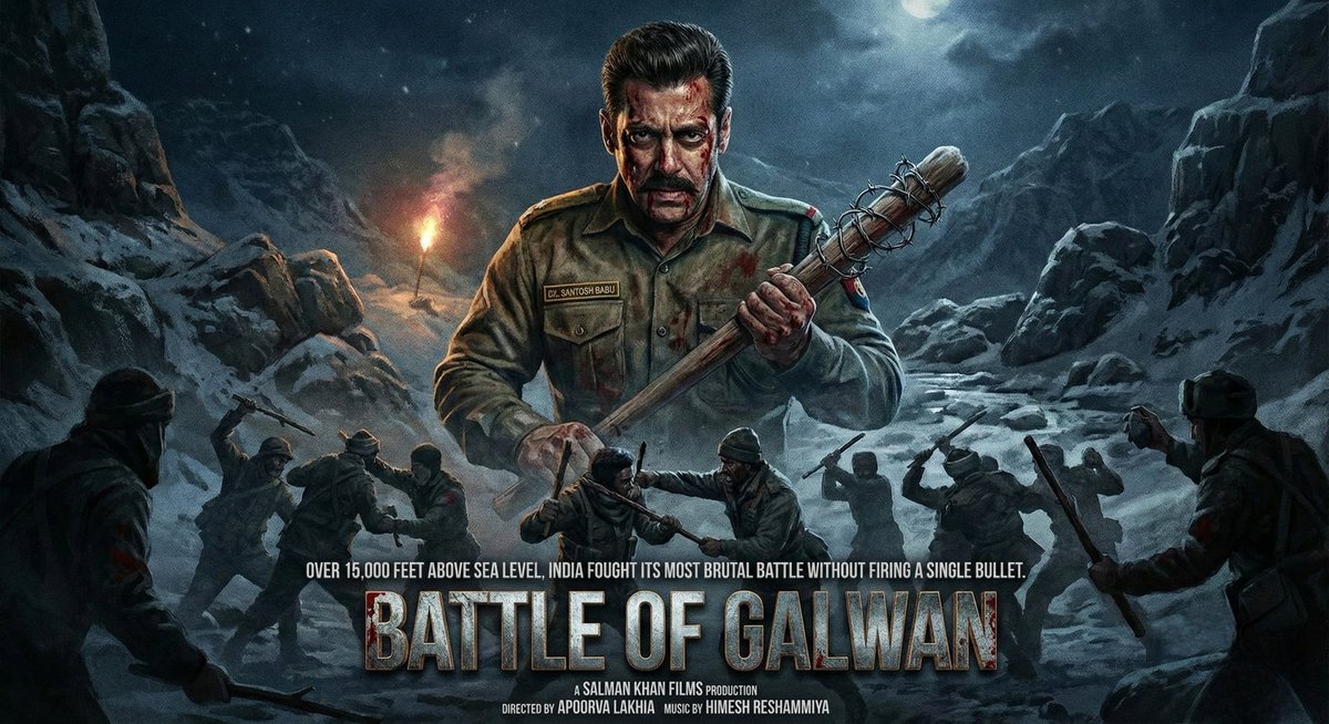 Bitumann's tweet image. BATTLE OF GALWAN Concept Poster...🚀🙌

#SalmanKhan #BattleOfGalwan #ARMY @jiostudios @SKFilmsOfficial @BeingSalmanKhan