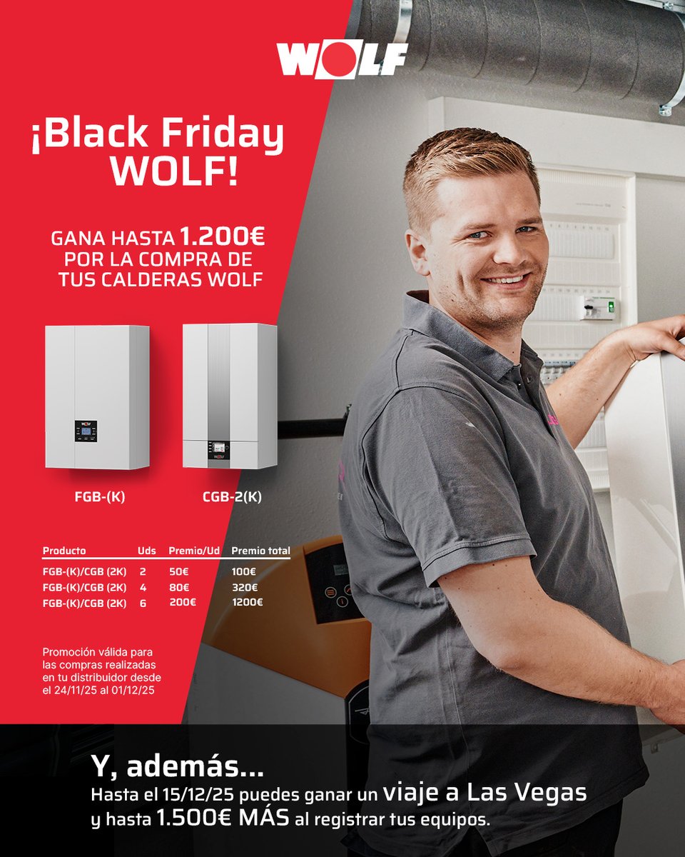 ElectroStocks's tweet image. 📢 #BlogGES: #ARISTON: ¡Black Friday WOLF! Hasta 1.200 € para instaladores por la compra de calderas.

Conoce todos los detalles ⤵️

✍🏻 grupoelectrostocks.com/ariston-black-…

#GES #GESCoreProgram #instalador #instalaciones