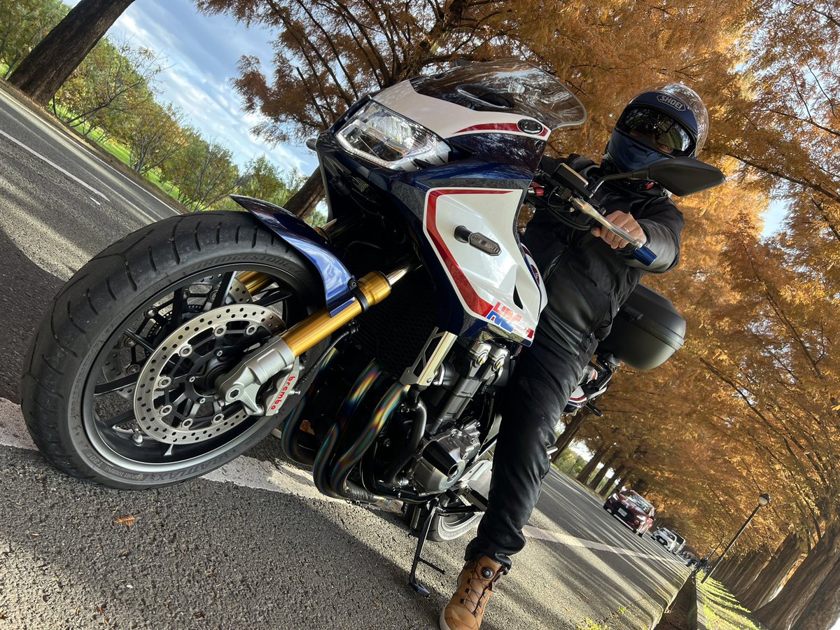 102Kg4's tweet photo. 今日は３台でメタセコイヤ並木を見に滋賀県までツーリング🎵
#CB1300スーパーボルドール https://t.co/bZuJoTm3xd