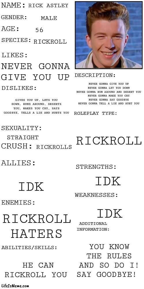 Lifeismeme_com's tweet image. About Rick Astley - #Memes #memedaily #Justforfun #Funny #Jokes #lol