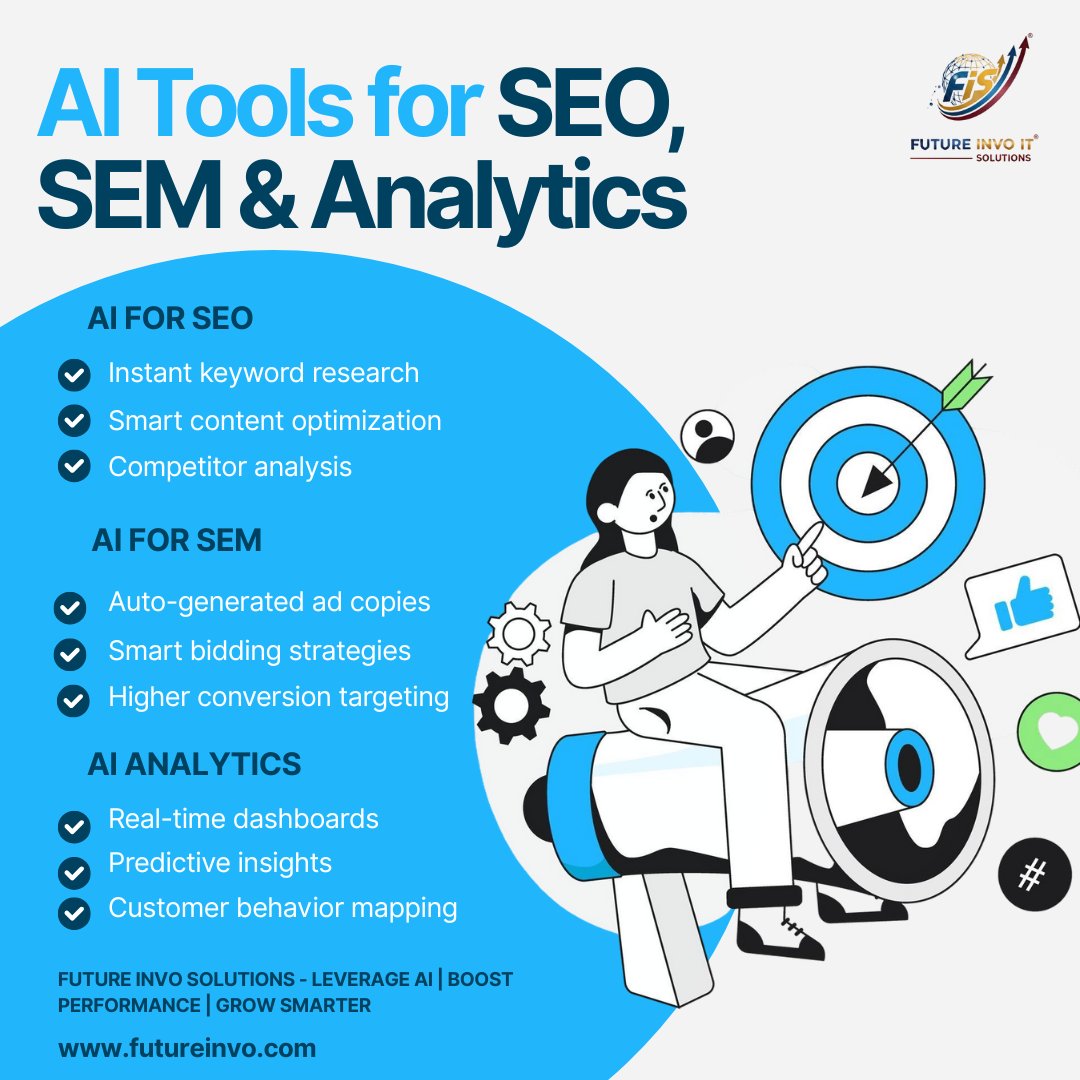 FutureInvo2025's tweet image. 🚀 Transform your SEO, SEM &amp;amp; Analytics with AI power!
Why guess when AI can give instant insights, smarter strategies, and better ROI?
Let Future Invo Solutions take your digital growth to the next level.

#FutureInvoSolutions #AIForBusiness #AISEO #SEMTools