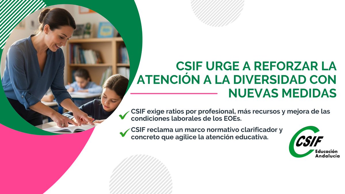 CSIFenseA's tweet image. 💚 CSIF urge a reforzar la atención a la diversidad con nuevas medidas.

CSIF Educación Andalucía se ha dirigido por escrito al Viceconsejero de Desarrollo Educativo exigiendo reforzar la atención a la diversidad con nuevas medidas.

➡ CSIF exige ratios por profesional, más…
