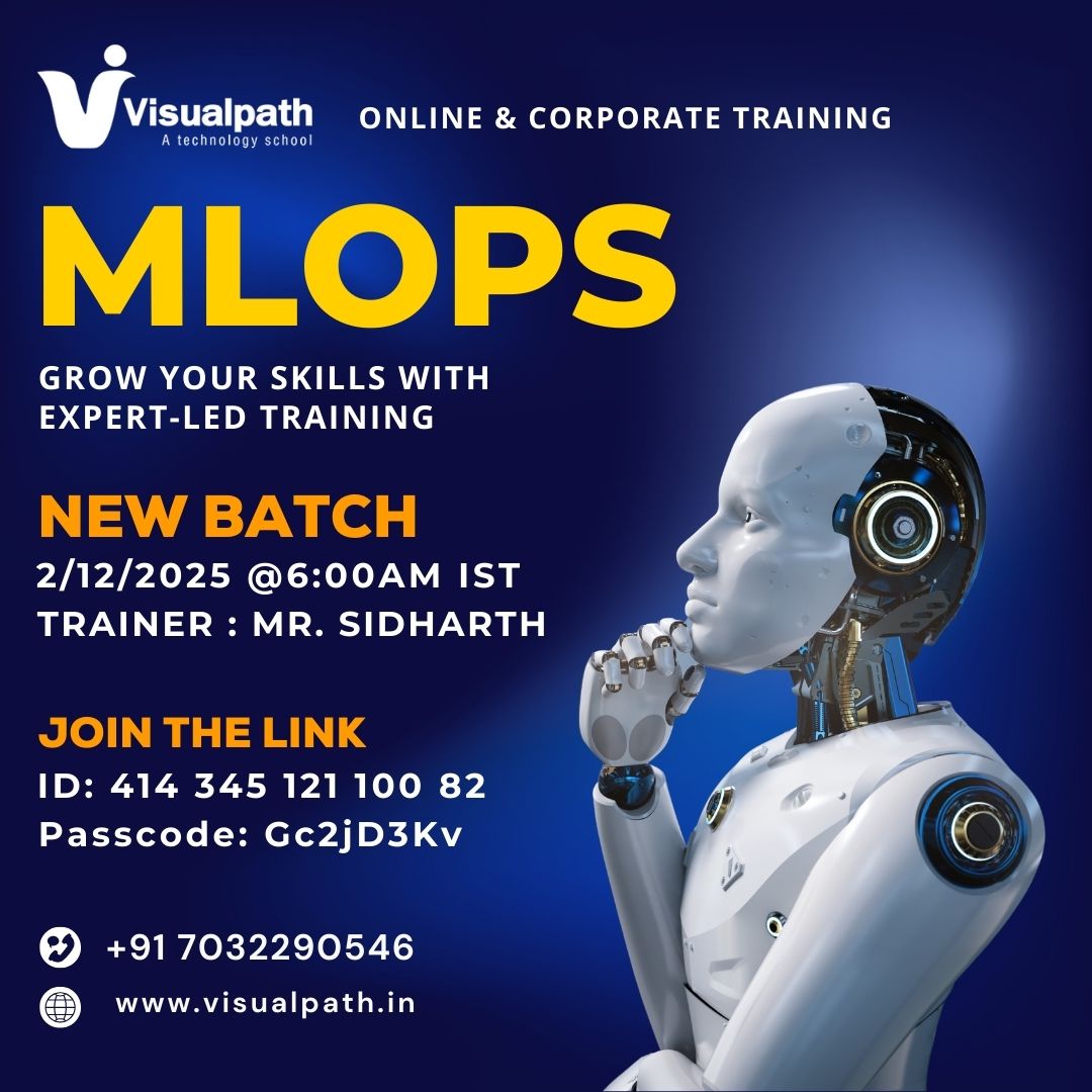 VisualpathPro's tweet image. 📢 New Batch - MLOps Online Training 🤖
👨‍🏫 Trainer: Mr. Sidharth
📅 2 Dec 2025 ⏰ 6:00 AM IST
🔗 Join: bit.ly/48E8g2b
🆔 Meeting ID: 414 345 121 100 82 🔑 Passcode: Gc2jD3Kv 
📞 𝗖𝗼𝗻𝘁𝗮𝗰𝘁: +91 7032290546
🌐 𝗩𝗶𝘀𝗶𝘁: visualpath.in/mlops-online-t…
#MLOps #MachineLearning