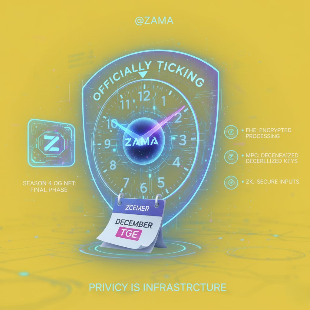 ⏳ The clock is officially ticking for <a href="/zama/">Zama</a>.
Tháng 12 đang đến gần, và cùng với nó là TGE được cả cộng đồng mong đợi. Đây chính là thời điểm hoàn hảo để lớp bảo mật của Zama bước ra ánh đèn sân khấu.
Season 4’s OG NFT cũng chuẩn bị bước vào giai đoạn cuối.