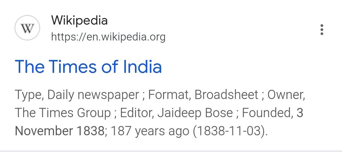 EchoJustice's tweet photo. @stats_feed The times of india founded in 1838 https://t.co/c6q0blQ4Yc