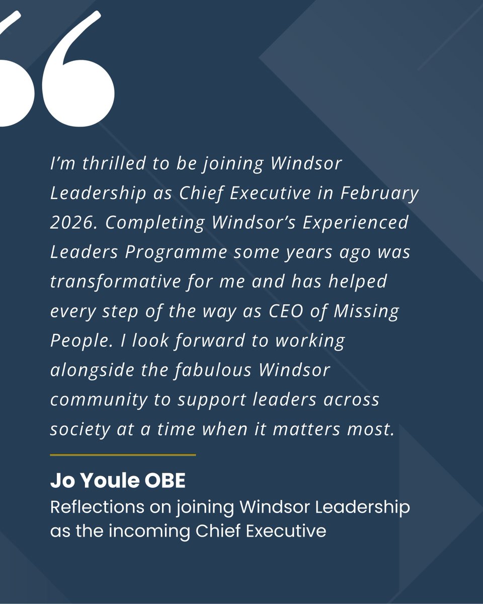 Windsor Leadership is delighted to announce that Jo Youle OBE will be the charity’s new Chief Executive from February 2026.

Jo brings exceptional experience from the charity sector and a deep commitment to leadership for good.

Discover more: buff.ly/6C6Q8l9