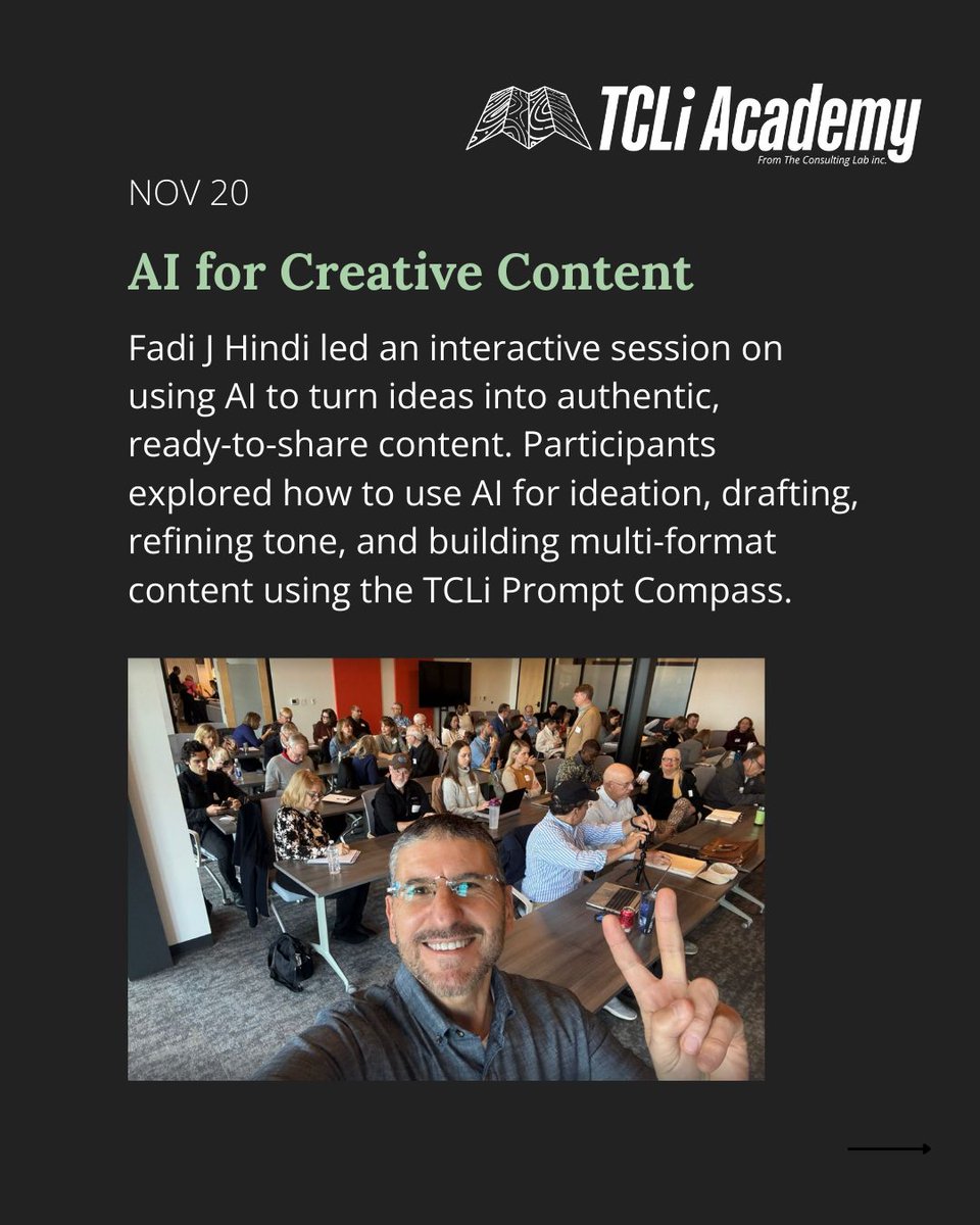 Tcli_'s tweet image. From creative content to machine learning, last week’s TCLi Academy sessions delivered real, practical AI skills.

Replays live now at tcliacademy.com
Follow The Consulting Lab Inc for more.#promptengineering #aicourse