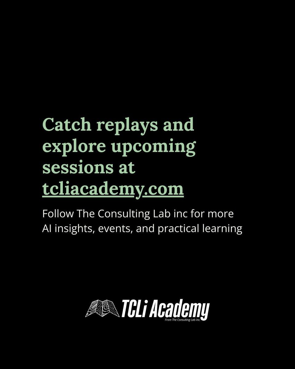 Tcli_'s tweet image. From creative content to machine learning, last week’s TCLi Academy sessions delivered real, practical AI skills.

Replays live now at tcliacademy.com
Follow The Consulting Lab Inc for more.#promptengineering #aicourse