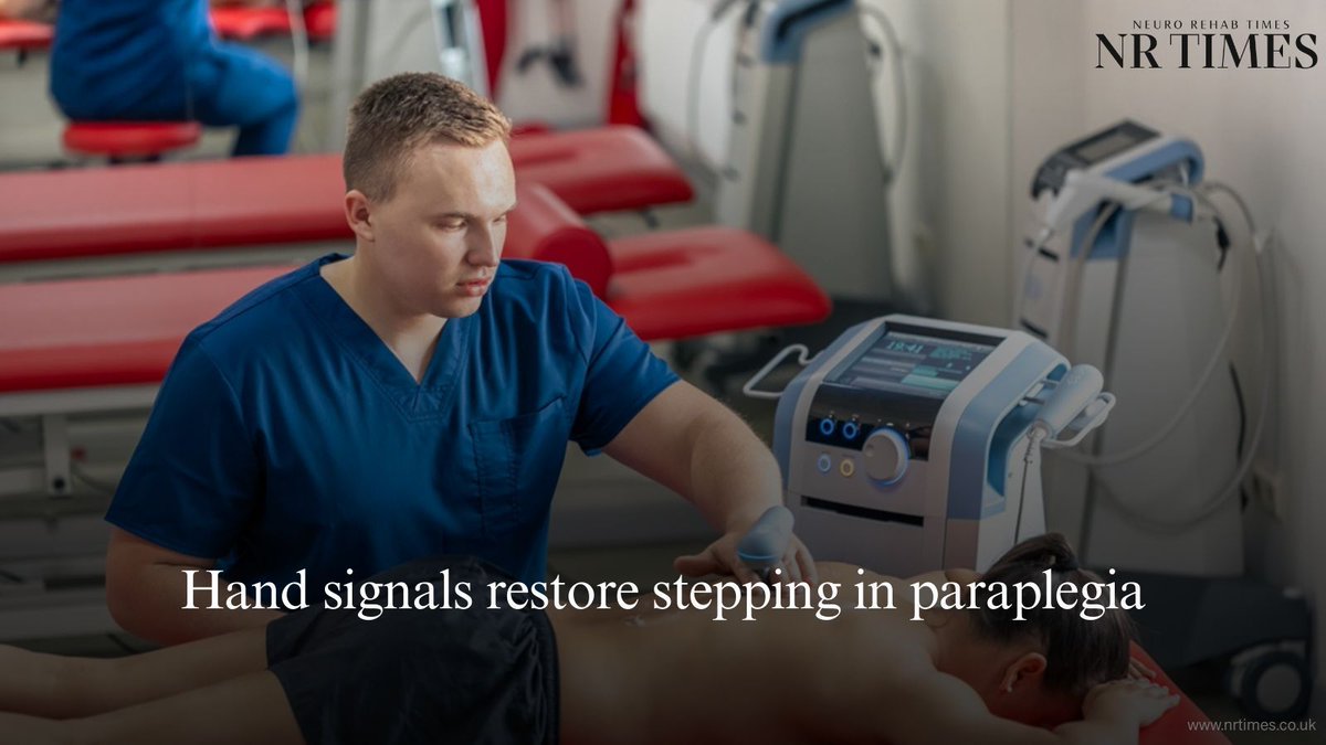 editorNRTimes's tweet image. A non-invasive spinal stimulation system controlled by hand movements enables people with paraplegia to regain stepping control. 

🔗 Full story: buff.ly/a3Mw0w8 

#SpinalCordInjury #NeuroTech #Rehabilitation #Paraplegia #NRtimes