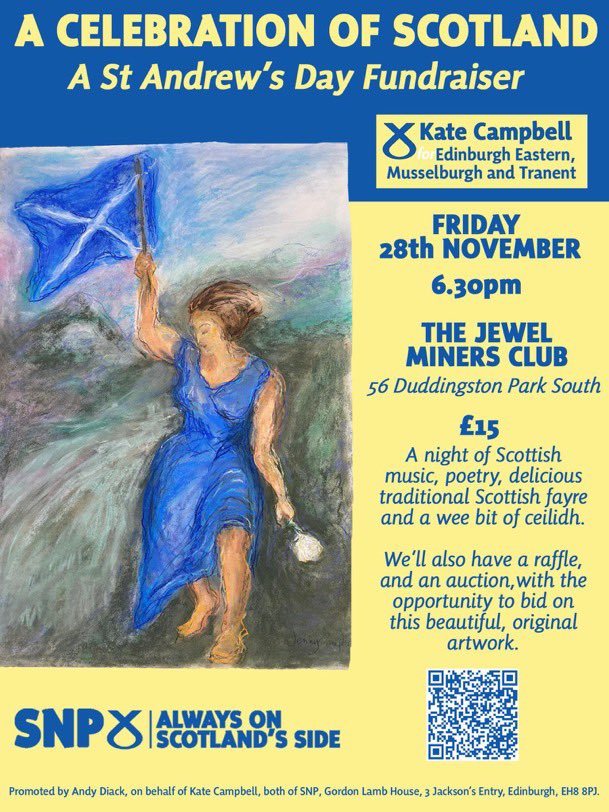 Tonight we’re having a Celebration of Scotland to help raise funds for our Holyrood campaign.

Delicious Scottish food, dancing, music and poetry. 

And a raffle and auction where you can bid on this lovely lady! 

eventbrite.com/e/a-celebratio…