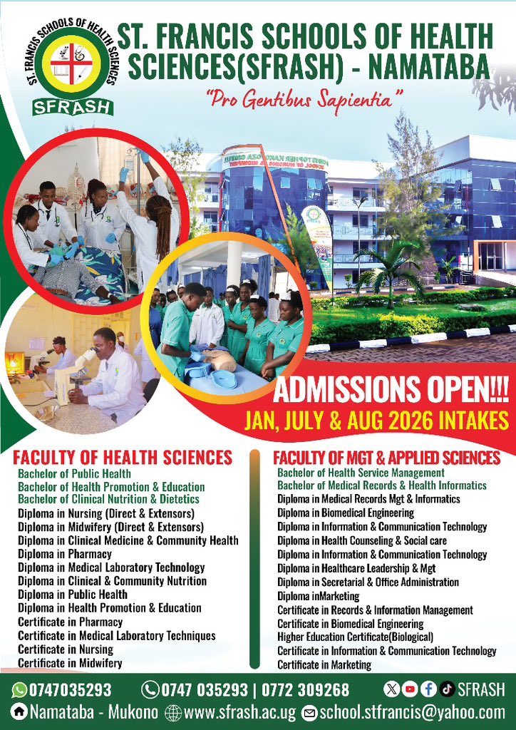 We are calling for Applications for Jan, July and August intake 2026.
📞0772 309 268
WhatsApp; 0747 035 293