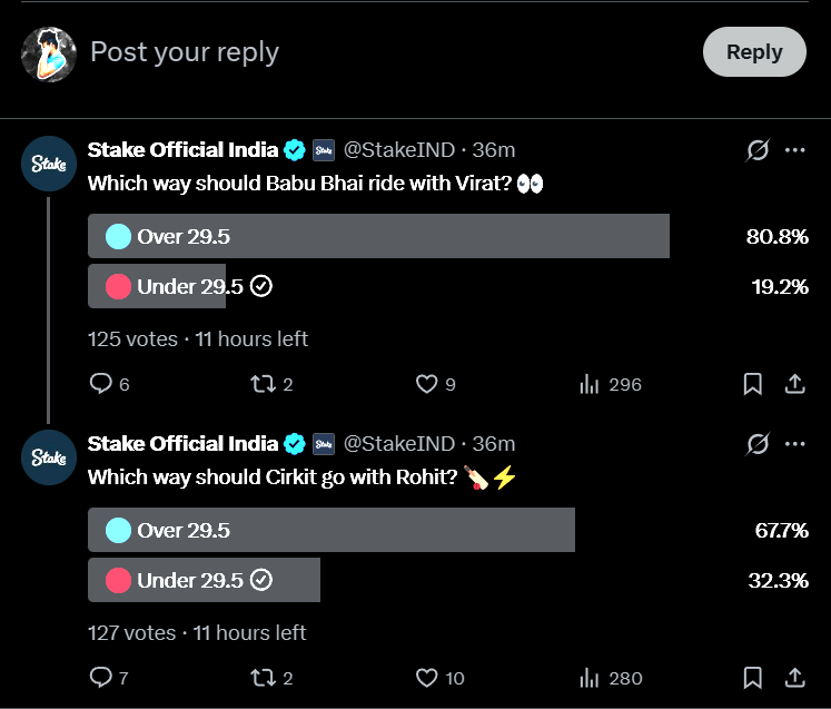 fut_grdfc's tweet photo. @StakeIND Virat Under 29.5
Rohit Under 29.5

Stake ID - glndslv 🤞🏾🤞🏾 https://t.co/Iye95Ysd1b