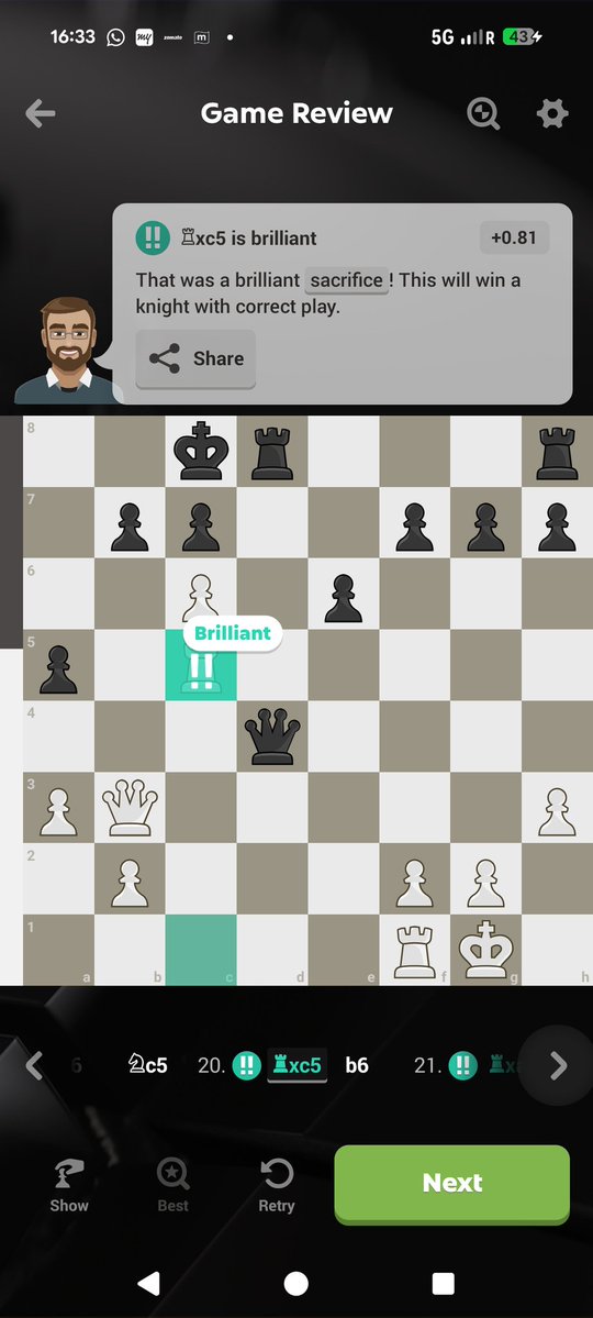 Totantillaya's tweet image. First chess game with 2 &quot;Brilliant &quot; moves.

Consecutive moves with the same Rook.🌝

#Chess 
#chesscommunity