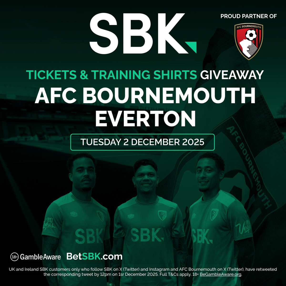 sbk's tweet photo. A huge midweek clash at the Vitality Stadium as Bournemouth face Everton 🍒

And we’ve got a brilliant prize up for grabs, a pair of tickets plus a SBK Special training shirt.

To be in with a chance of winning, simply:

Follow @sbk & @afcbournemouth on X 🙌
Follow us on Instagram & like the post 👉 https://t.co/KIdpargOtv
Retweet this post 🔄

18+ | Gamble Responsibly | T&Cs apply: https://t.co/v2HOupr3Dg