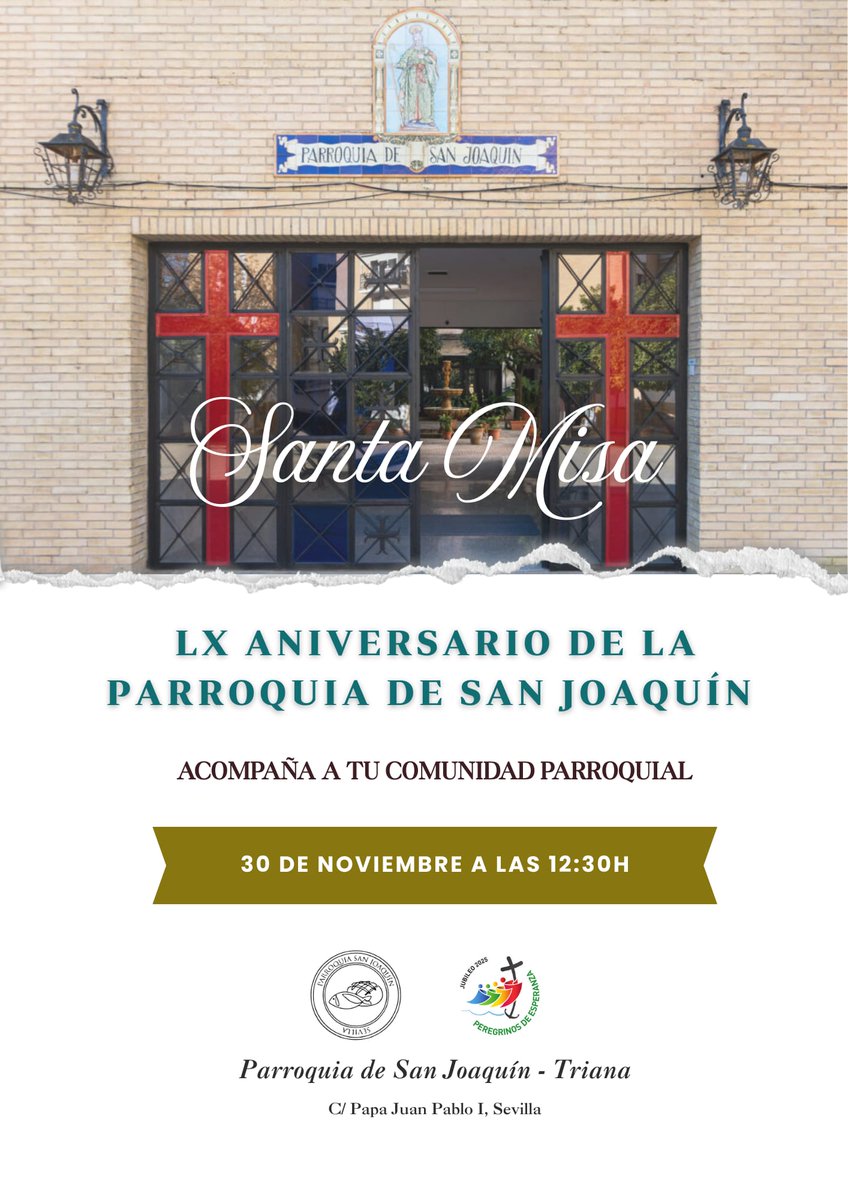 Este domingo celebra con nosotros el 60 aniversario de nuestra Parroquia a las 12:30h con una Misa especial, ¡Te esperamos!

📲 #SanJoaquínSVQ